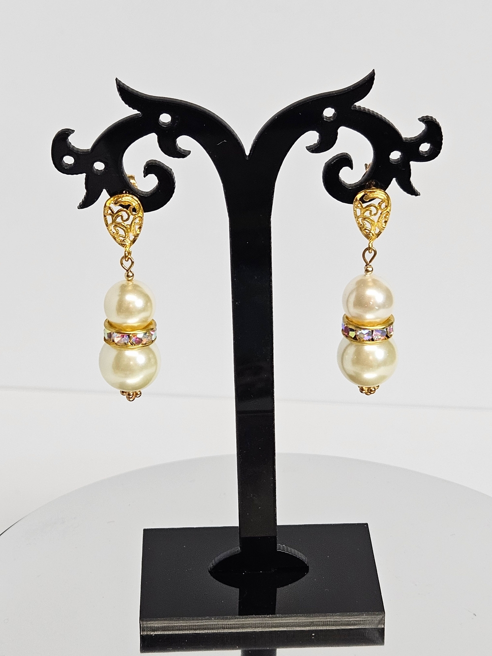 14k GP Handcrafted 10mm/8mm Glass Pearl Drop Post Dangle Earrings